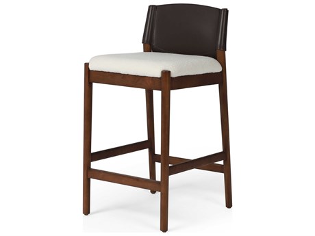Four Hands Allston Lulu Upholstered Ash Wood Espresso Leather Blend Umber Cardiff Cream Counter Stool