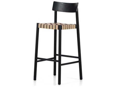 Four Hands Allston Heisler Leather Ash Wood Black Veneer Almond Blend Bar Stool