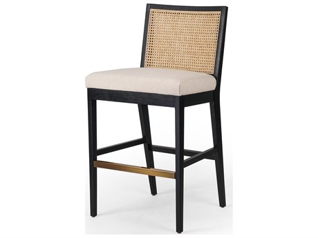 Four Hands Keston Antonia Savile Flax Upholstered Cane Armless Bar Stool