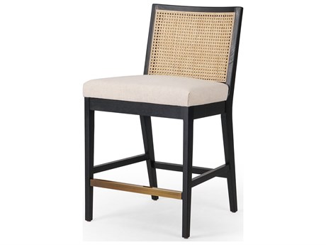 Four Hands Keston Antonia Savile Flax Upholstered Cane Armless Counter Stool