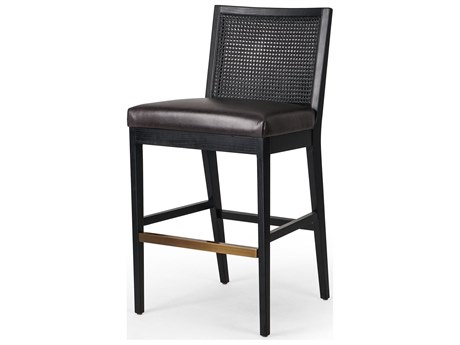 Four Hands Keston Antonia Sonoma Black Leather Cane Armless Bar Stool