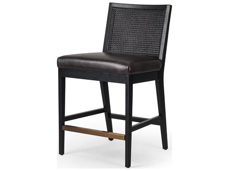 Four Hands Keston Antonia Sonoma Black Upholstered Cane Armless Counter Stool