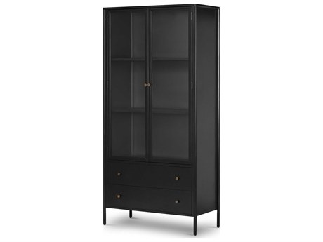 Four Hands Bolton Soto Black Tempered Glass Weathered Bronze Display Cabinet
