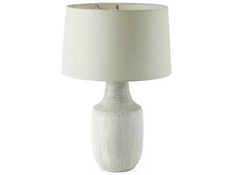 Four Hands Ryker Black & White Grid Ceramic Ivory Linen LED Table Lamp
