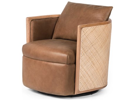 Four Hands Westgate Newbury Swivel Brown Leather Accent Chair