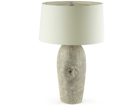Four Hands Ryker Vintage Brown Ceramic Ivory Linen White LED Buffet Lamp