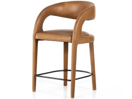 Luxecor Globetrotter Hawkins Leather Sonoma Butterscotch Gunmetal Counter Stool