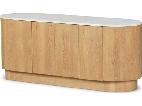 Four Hands Leighton 74" Oak Wood Light Blonde White Marble Sideboard