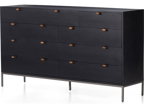 Four Hands Fulton Trey Black Wash Poplar  Wood 9 Drawer Dresser