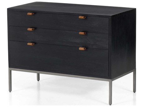 Four Hands Fulton Trey 3-Drawers Black Poplar Wood Nightstand