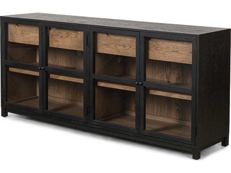 Luxecor Globetrotter Millie 78" Oak Wood Tempered Glass Drifted Sideboard