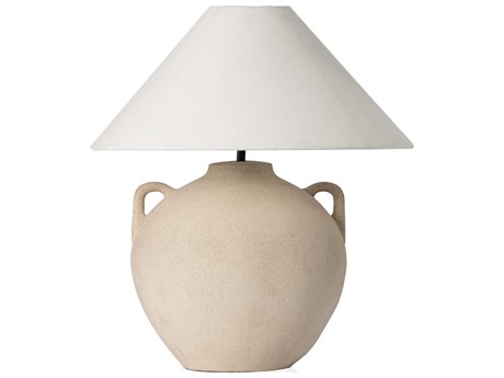 Four Hands Ryker Light Sand Ivory Linen Brown LED Table Lamp