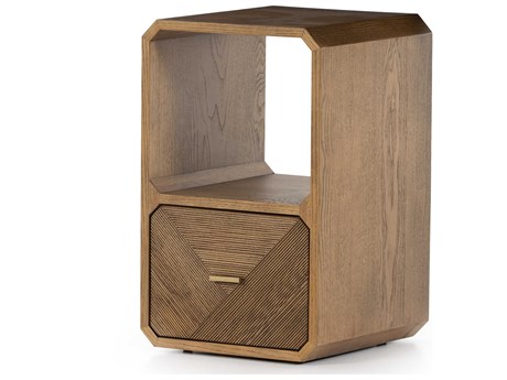 Four Hands Bolton Caspian Square Wood Natural Ash Satin Brass End Table
