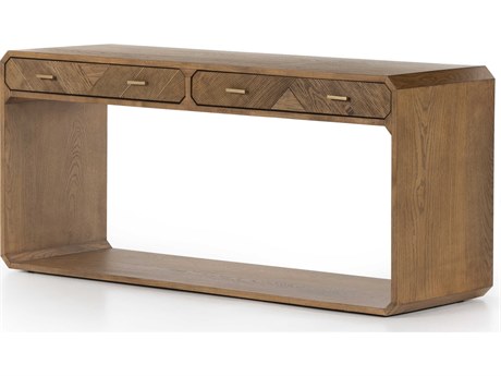 Four Hands Bolton Rectangular Wood Natural Ash Satin Brass Console Table