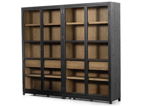 Four Hands Irondale Millie Oak Wood Tempered Glass Drifted Black Display Cabinet