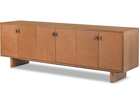 Four Hands Bolton Posada 78" Oak Wood Amber Palermo Cognac Gunmetal Media Console