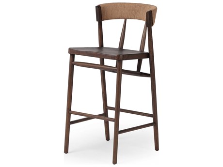 Four Hands Allston Buxton Oak Wood Drifted Natural Paper Rush Bar Stool