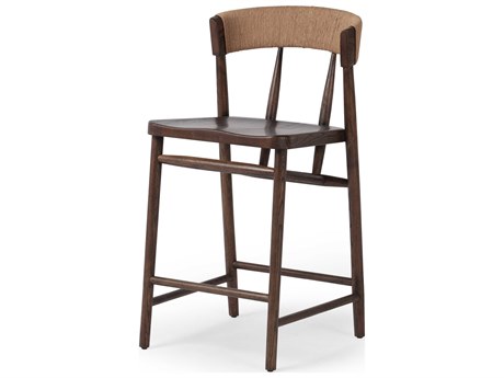 Four Hands Allston Buxton Oak Wood Drifted Natural Paper Rush Counter Stool
