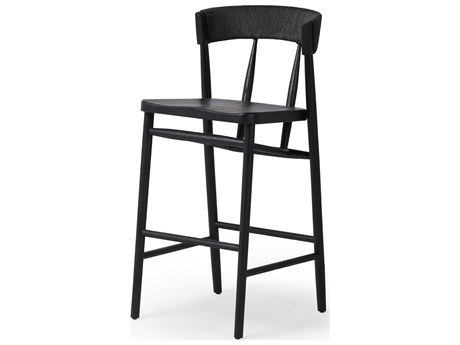 Four Hands Allston Buxton Oak Wood Black Rush Bar Stool