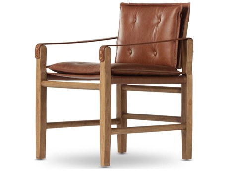 Four Hands Westgate Lenz Leather Parrawood Brown Upholstered Arm Dining Chair