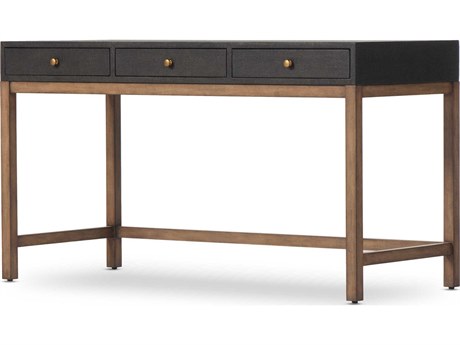 Four Hands Callahan Fiona Russet Mahogany Black Raffia Wood Writing Desk