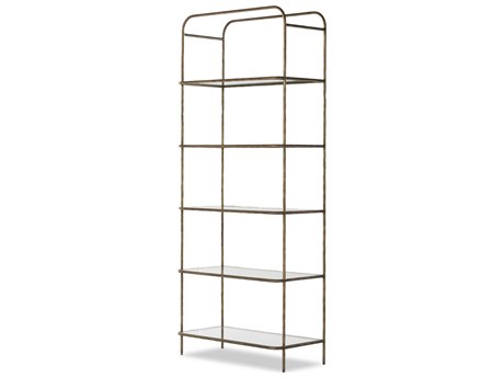 Four Hands Element Hammered Aged Brass Clear Glass Bookcase