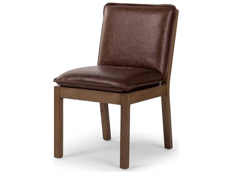 Four Hands Ashford Oak Wood Brown Leather Side Dining Chair