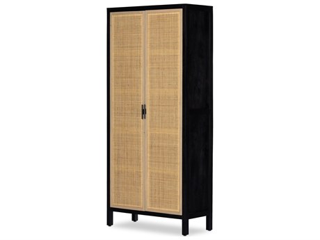 Four Hands Leighton Caprice Black Wash Mango  Wood Tall Cabinet