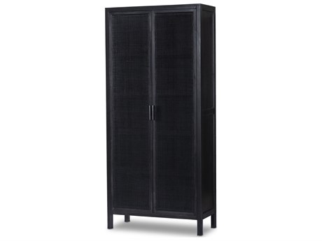 Four Hands Leighton Caprice Black Wash Mango  Wood Tall Cabinet