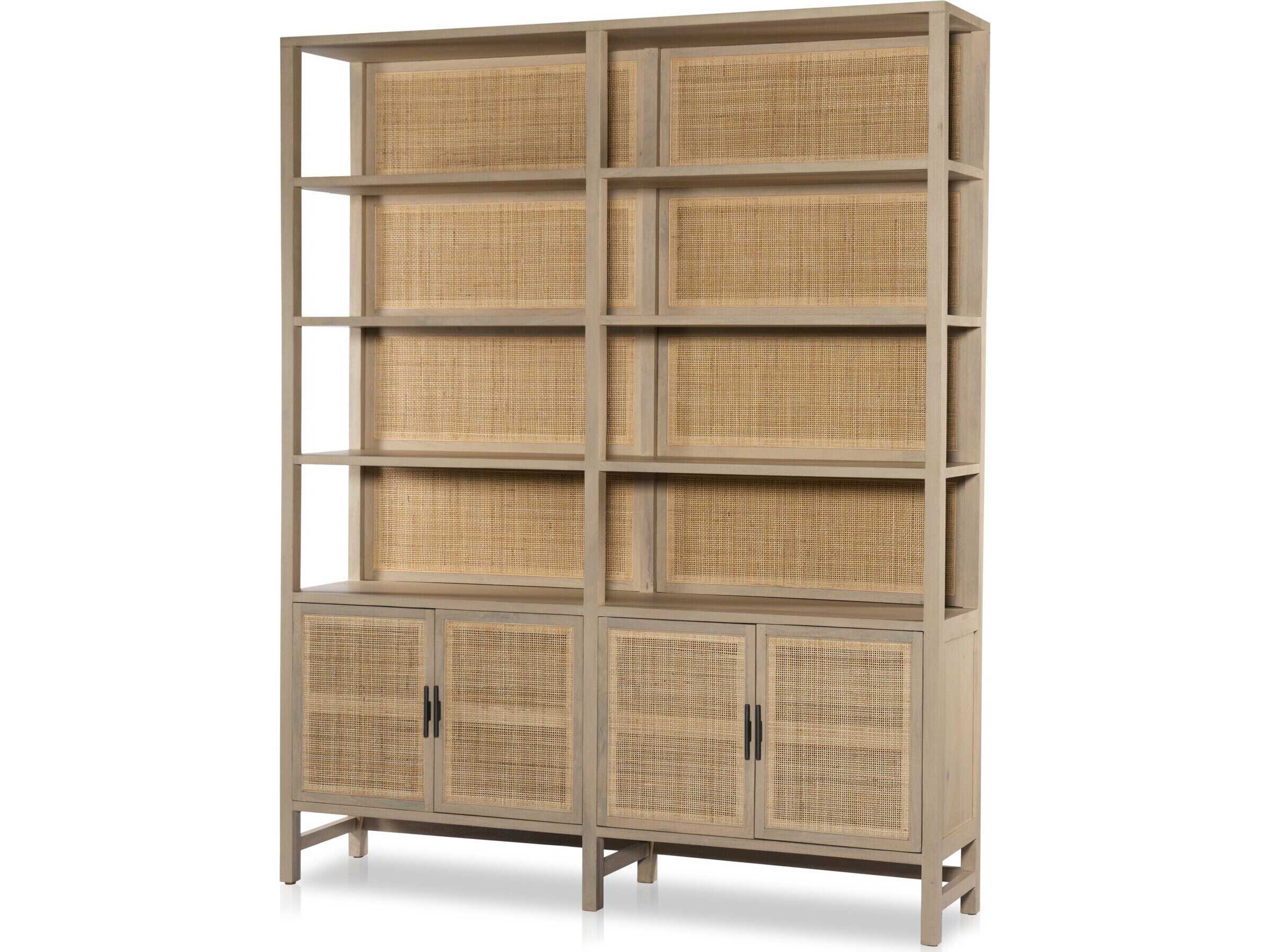 Corazon Coastal Beach Natural Mango Wood Woven Cane Bookcase