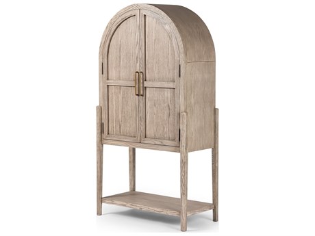Four Hands Irondale Tolle Rustic White Solid Oak Wood Bar Cabinet