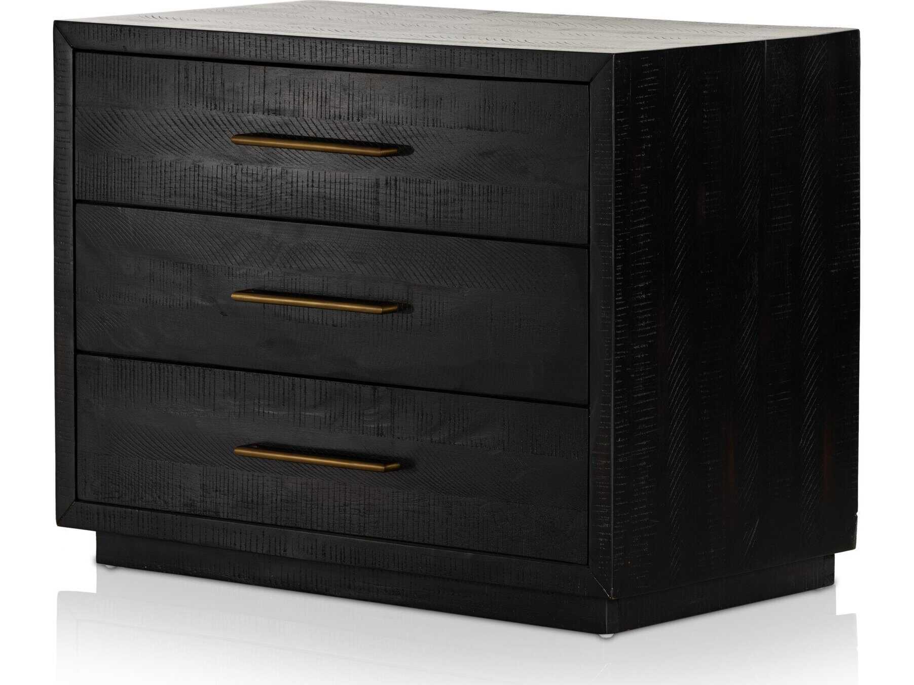 Dorwin Rustic Lodge Black Wood Brass Iron 3 Drawer Nightstand