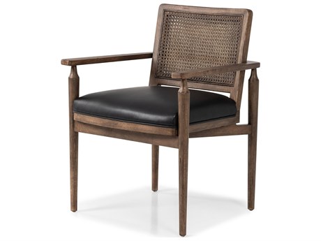 Four Hands Kensington Xavier Black Leather Arm Dining Chair