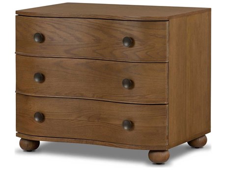 Four Hands Collins 3-Drawers Brown Oak Wood Nightstand