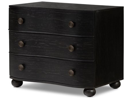 Four Hands Collins Tiago Distressed Black Oak Wood Nightstand
