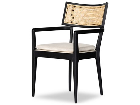 Four Hands Caswell Britt Solid Wood Ebony Upholstered Arm Dining Chair