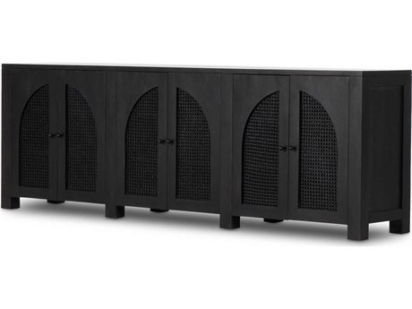 Four Hands Leighton Tilda 98" Mango Wood Black Wash Iron Circle Cane Sideboard