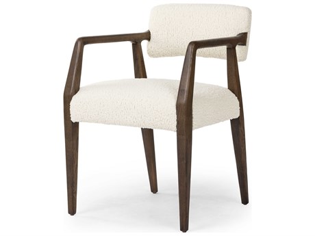 Four Hands Abbott Tyler Fabric Oak Wood White Upholstered Arm Dining Chair