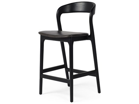 Four Hands Allston Amare Sonoma Black Leather Ash Wood Counter Stool