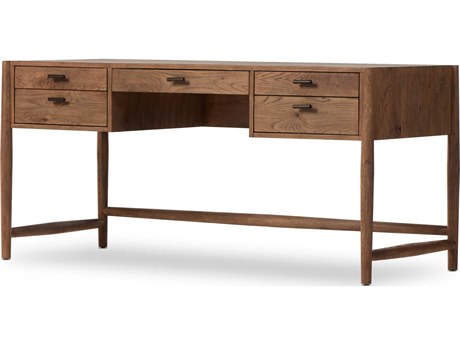 Luxecor Globetrotter Glenview Aged Bronze Weathered Oak Veneer Brown Wood Writing Desk