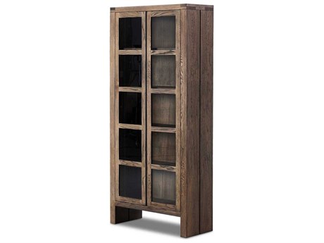Four Hands Bennett Oak Wood Worn Veneer Display Cabinet
