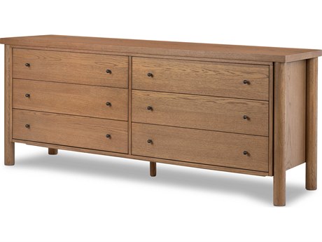 Four Hands Bolton Roark 6-Drawers Brown Oak Wood Double Dresser