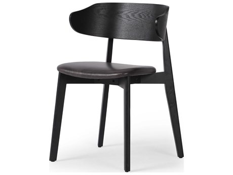 Four Hands Allston Franco Leather Ash Wood Black Upholstered Side Dining Chair