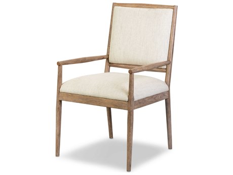 Four Hands Bolton Glenview Fabric Oak Wood Beige Upholstered Arm Dining Chair