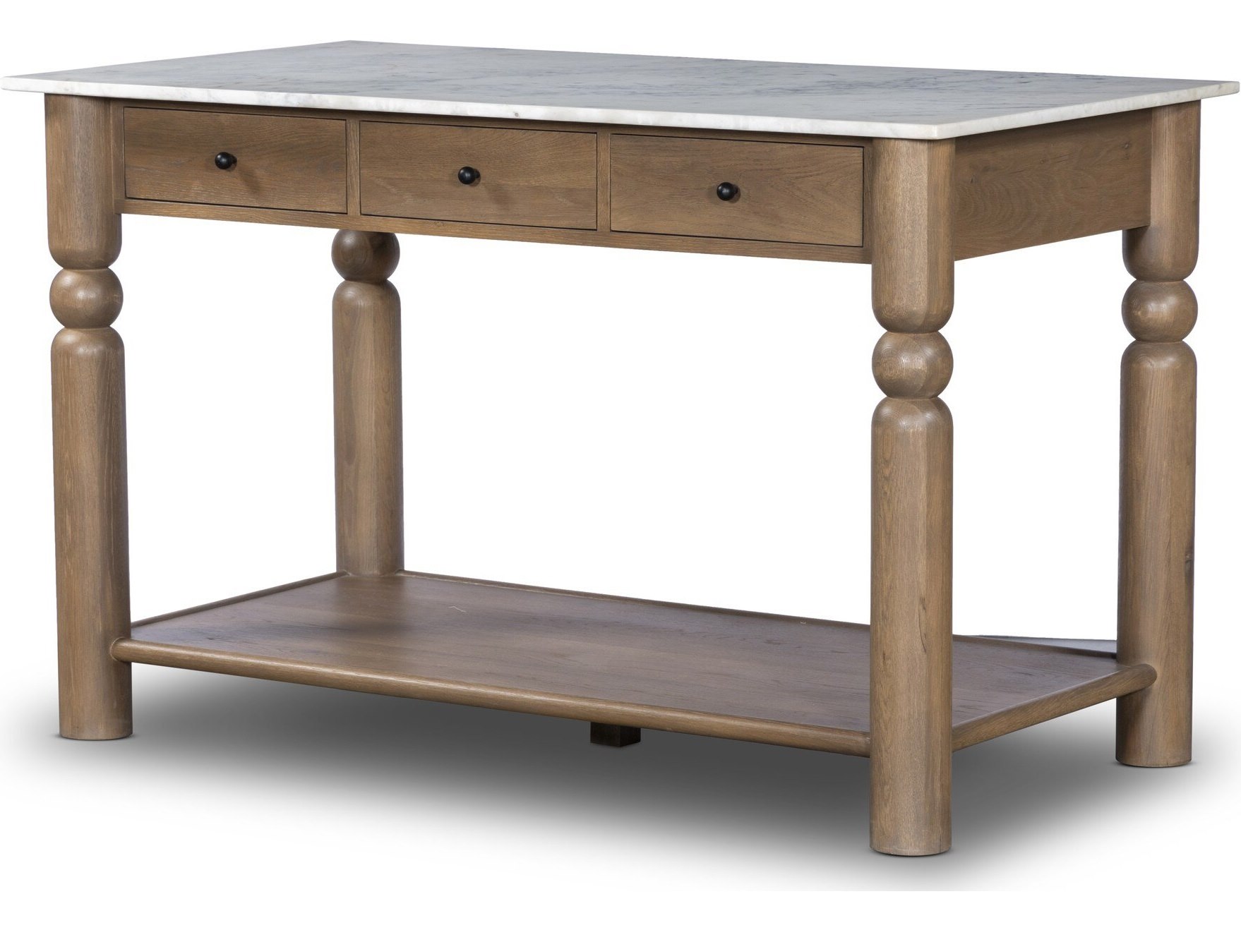 Kendall Modern Classic White Marble Brown Oak Kitchen Island - 58"
