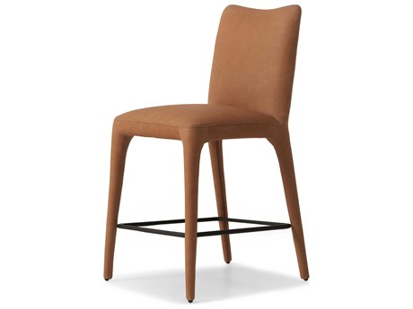Four Hands Carnegie Monza Leather Heritage Camel Gunmetal Counter Stool