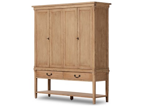 Four Hands Cordella Brimley Pine Wood Aged Light Distressed Copper Display Cabinet