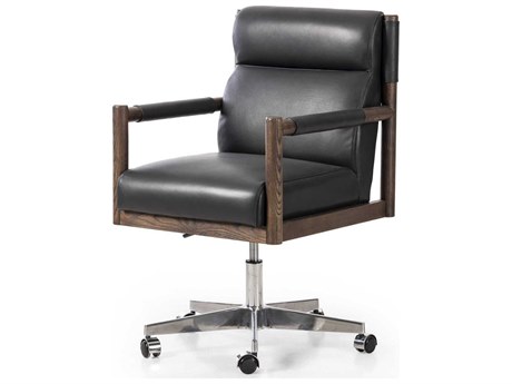 Four Hands Caswell Black Leather Adjustable Computer Office Chair