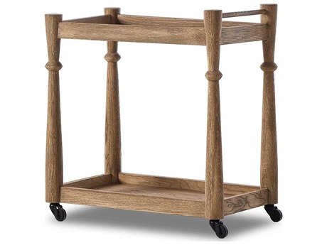 Four Hands Aiden Wood Brown Light Wash Oak Bar Cart