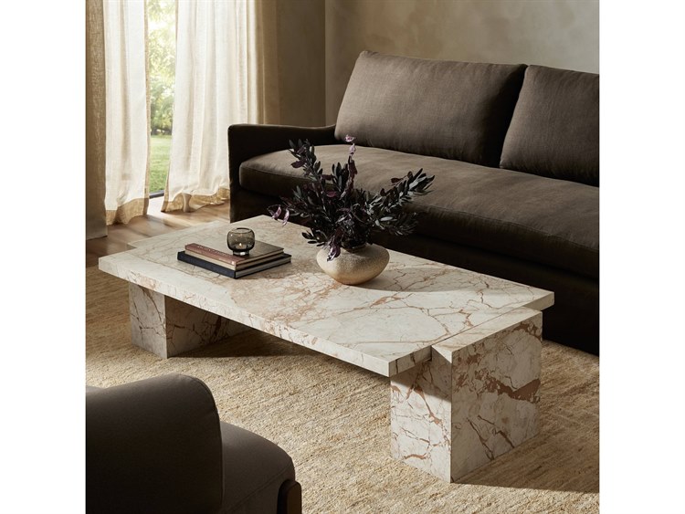 Four Hands Element Rectangular Desert Taupe Marble Coffee Table ...